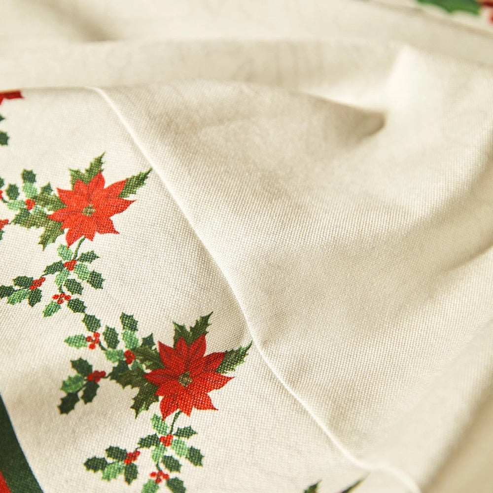 Holly Berry Christmas Tablecloth, Custom Size Terylene Blend, Festive Red Green Holiday Decor