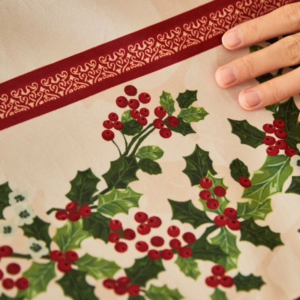 Christmas Holly Berry Tablecloth, Custom Size Rustic Waterproof Design, Festive Holiday Dining Decor