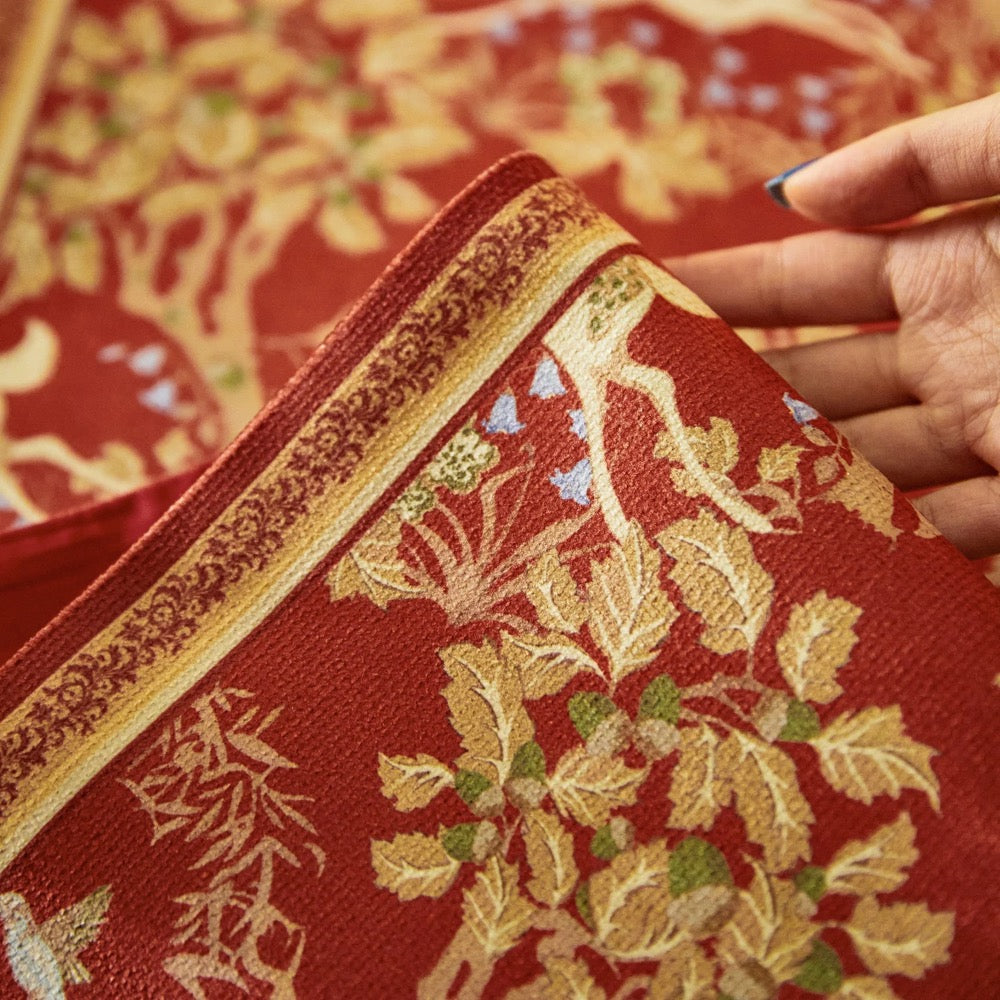 Red and Golden Christmas Deer Table Runner, Tassel Holiday Decor